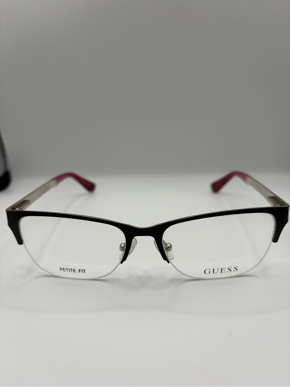 Guess Semi-Rim Petite Fit Eyeglass Frames in Black with Pink Temple Tips